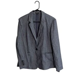 Express Vintage Linen Blazer Women Sz 12 Blue One Button Linen Blend Casual